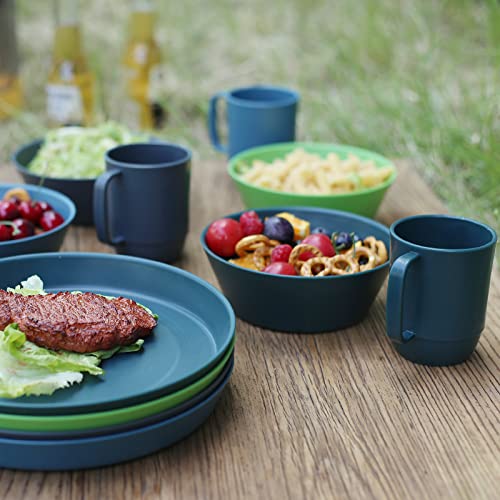 Greentainer Geschirrsets aus Kunststoff | Leichtes und Unzerbrechliches Komplett-Set,Tellerset, Schüsseln,Tassen,Tafel-Service für 4 Person, ideal für Erwachsene Wiederverwendbar 5