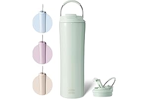 Insulated Water Bottle, Coffee Tumblers with Straw, 24oz Travel Coffee Mug with Handle