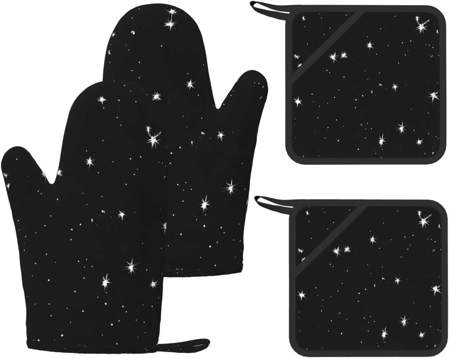 Starry Divination Constellation 4pcs Oven Mitts and Pot Holders Sets for Kitchen, Silicone Oven Gloves Non-Slip Potholders Hot Pads for Baking Cooking