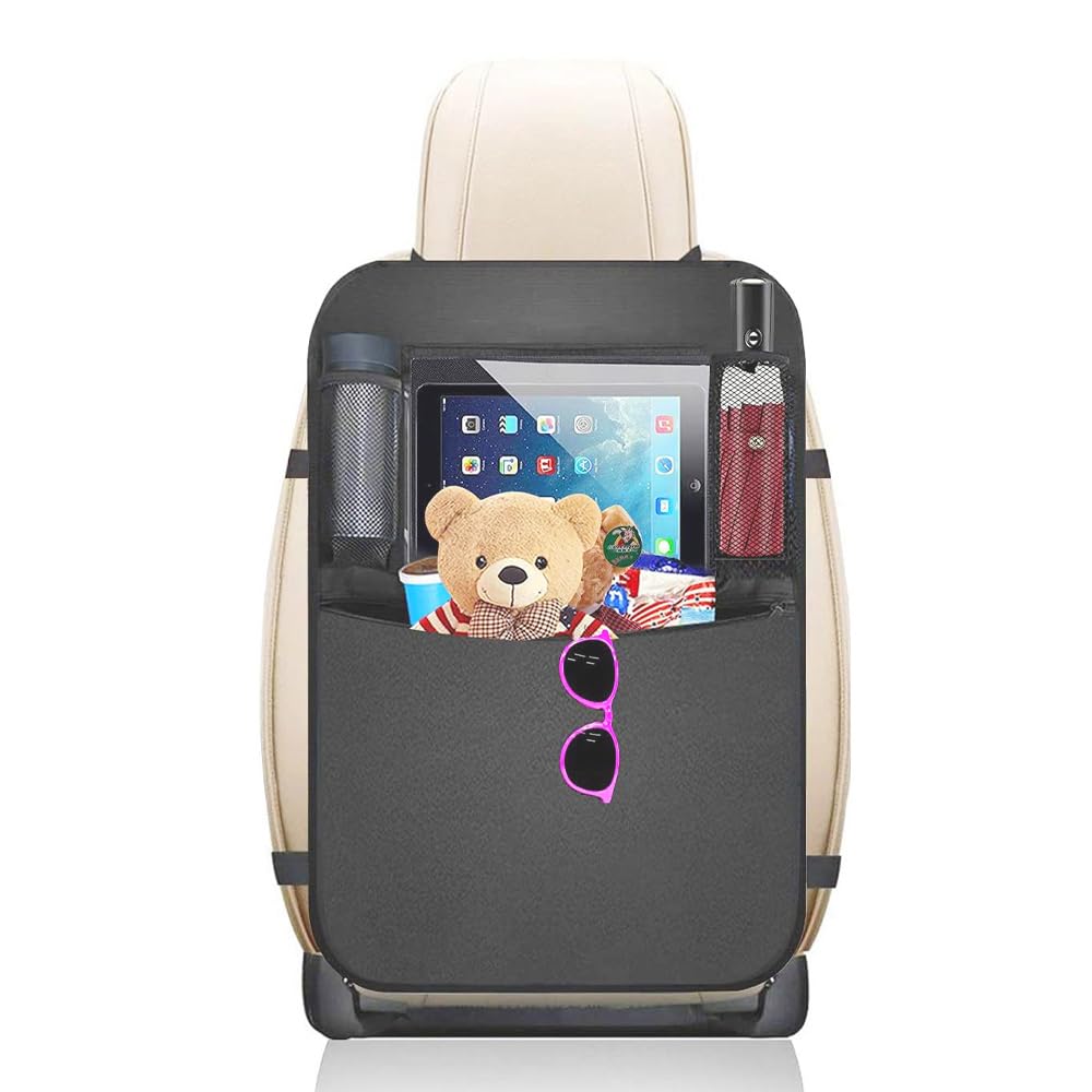 QIZUN 1pcs Car Seat Backseat Organizer for Seat MII 5-Türer KF1 2012-2019, Waterproof Kick Mats Protector with Touch Screen Tablet Holder Pocket Storage,Grey
