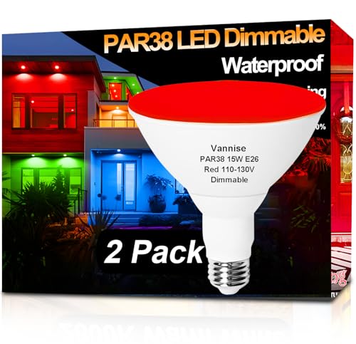 Vannise PAR38 Outdoor Flood Light Bulb Red Dimmable Waterproof 15W 120V