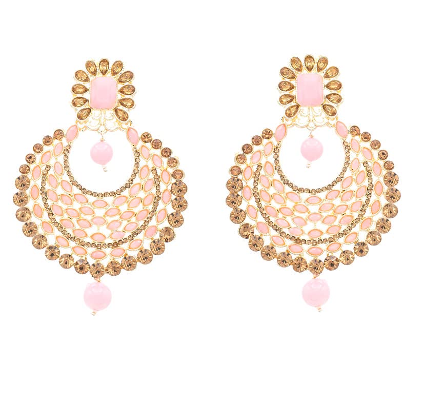 R A ENTERPRISES Earings For Women & Girls | Indian Classic Bollywood Traditional Bids Stone Moon Cut Jwelery | Party Friendly | Baby Pink R A ENTERPRISES Earings For Women & Girls | Indian Classic Bollywood Traditional Bids Stone Moon Cut Jwelery | Party Friendly | Baby Pink