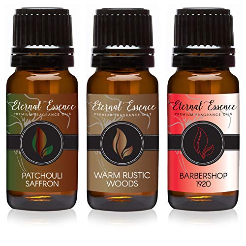 Image of Eternal Essence Oils 2 Pack 10ml Premium Fragrance Oil - Patchouli Saffron, Barbershop 1920 & Warm Rustic Woods - for Candle, Soap Making, Aromatherapy, Diffusers, Home Care, & Humidifiers