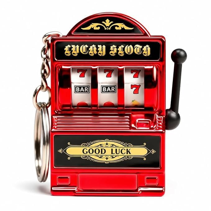 Casino Slot Machine Keychain | Mini Lucky Jackpot Keychain with Spin Lever | Portable Novelty Key Ring for Keys, Bags & Backpacks-image-1
