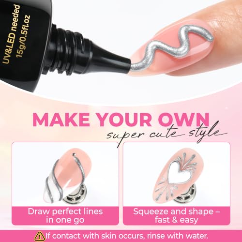 Image of UNA GELLA Metallic Silver 3D Gel Nail Art 15g, No Wipe Sculpting Gel Polish for Nail Designs, Charms and Gems Decoration, Lamp Curing Required DIY Art Salon at Home