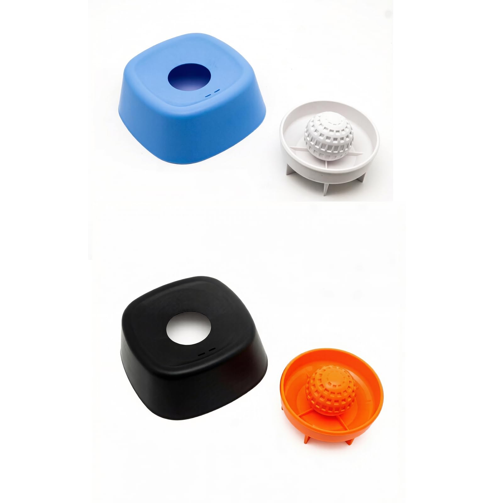 Slow Feeder Dog Bowl with Rolling Ball, Blue+Black 2pcs