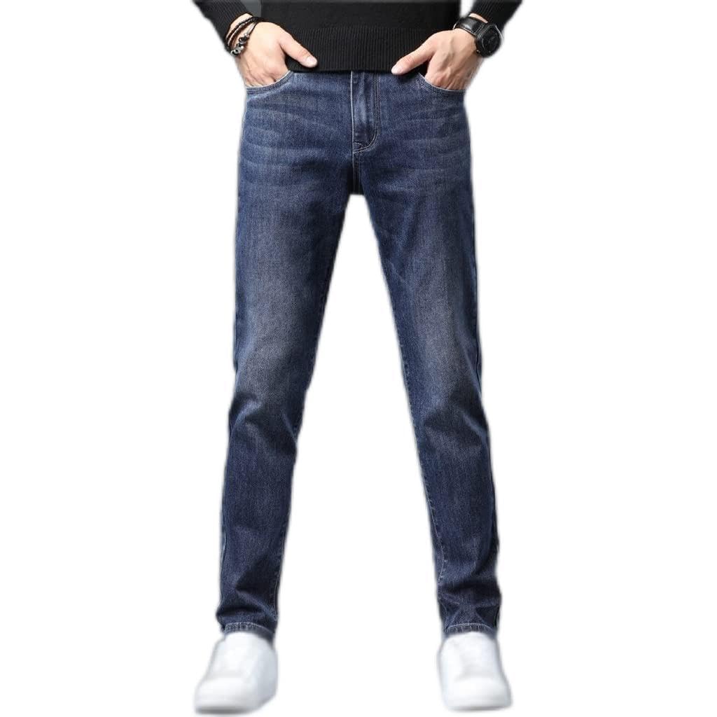 Mens Classic Regular Fit Jeans Business Casual Stretch Denim Pants Male Trousers