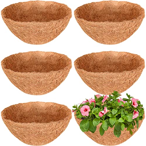 Halatool 6 Pack 14 Inch Hanging Basket Liners Replacement Round Coconut Liners for Planters Baskets 100% Natural Coco Fiber Liner for Flowers Vegetables Garden Drainage & Retain Moisture