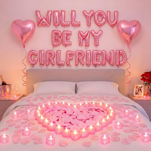 Ballon Will You Be My Girlfriend et bougies sans flamme pour déclarer votre flamme