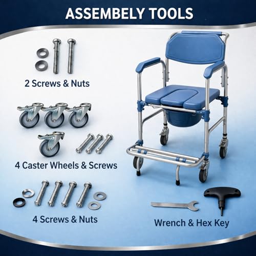 Image of 3-in-1 Commode Wheelchair for Seniors & Patients 150kg Capacity Portable Shower Chair with Rolling Wheels & Removable Bucket, Fits Indian & Western Toilets (90x55x51 cm, Blue)