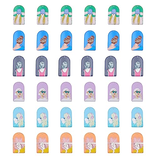 DICOSMETIC 36Pcs 6 Styles Half Oval with Woman Pattern Charms Flat Arch Shape Pendants 3D Printed Charms Modern Abstract Earring Charms Acrylic Pendants for Jewelry Making Craft Hole: 1.8mm