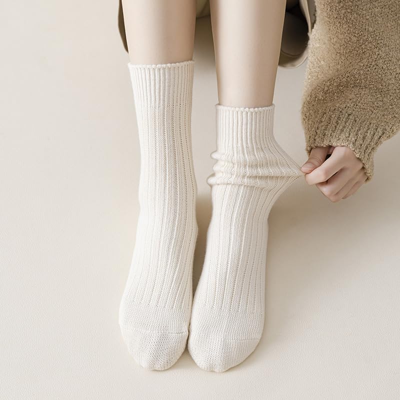 Image of Gellwhu Crew Socks for Women Cute Fall Thick Knit Cotton Boot Socks Long Slouch Socks Gifts Clean Girl Aesthetic (US, Numeric, 4, 10, Regular, Regular, 3 Pairs White)