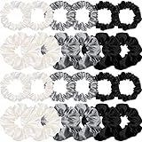 WILLBOND 24 Pcs Satin Scrunchies for Women Silk Hair Ties Set 2 Sizes Soft Ponytail Holders for Thick Curly Hair Assorted Colors for Daily Use Wedding Party Gifts(Cute Colors, Plain Pattern)