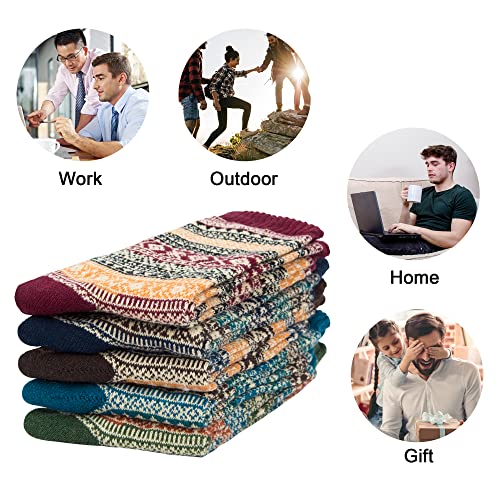Ysense Wear 5 Pairs Mens Wool Socks Winter Warm Thick Socks Knit Causal Crew Socks For Men, A1 (Dark Blue/Blue/Red/Green/Brown) #TOP3