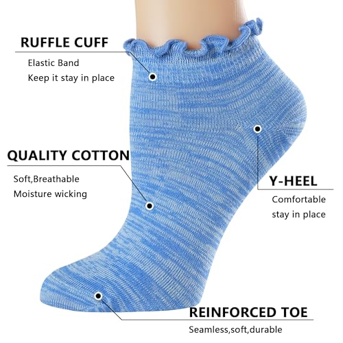 Mcool Mary 8 Pack Ruffle Ankle Socks,Cute Lettuce Edge,Anti-Slid,Novelty,Cute,Athletic Casual Cotton Sock,Vibrant Color (Size5-9)2