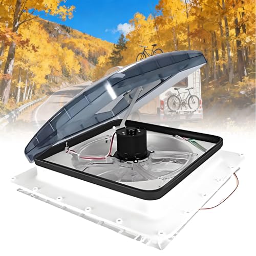 WTRYRN Ventilador de Techo Manual para RV, súper silencioso y confiable, con Sensor de Lluvia, Reversible de 10 velocidades, 36 x 36 cm, para RV, Autocaravana, Remolque y Caravana. with-Light