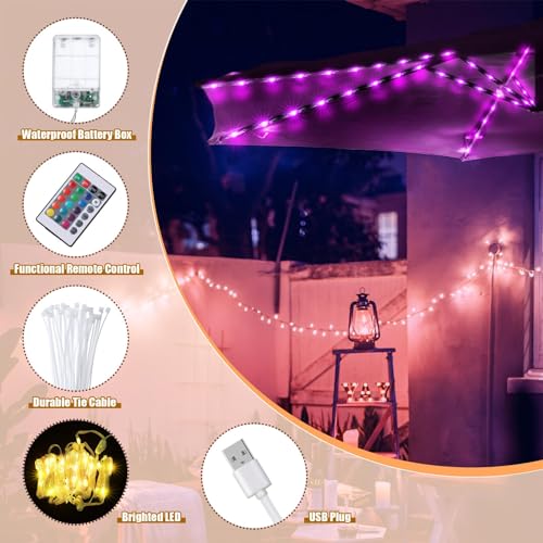 Image of Frienda 2 Pack Patio Umbrella String Lights, 16 Colors Umbrella Lights Outdoor Patio, 4 Modes 104 Bright LED Patio Umbrella Light Outdoor Patio Decor with Remote Control, USB Or Battery Operated