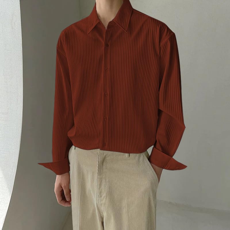 Image of GRECIILOOKS Men's Formal Button Down Shirt - Slim Fit Polycotton Shirt's for Men | Textured Full Sleeve| Business & Meeting Ready (Available in Plus Size)