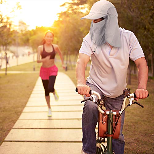 Foldable Sun Cap, Fishing Hats, Upf 50+ Protection Caps With Face Mask Neck Flap Light Gray #TOP5