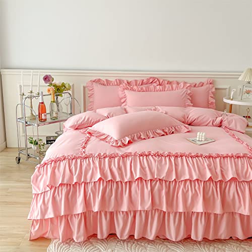 Ihoustriy Kid's Duvet Cover Twin Size,100% Washed Microfiber 2Pcs Girl Bedding Duvet Cover Set, Ruffle Solid Color Soft And Breathable With Zipper Closure & Corner Ties, Pink - Twin #TOP8
