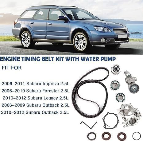 Image of AUCERAMIC TKF006 Timing Belt Kit with Water Pump Compatible with 2006-2012 Subaru Forester Outback Impreza Legacy 2.5L SOHC H4 16V EJ253 Replaces TCKWP304A TCK304