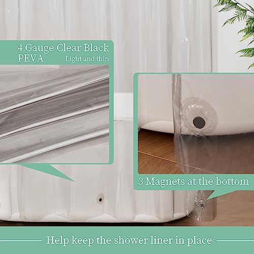 Image of Mrs Awesome Clear Black Shower Curtain Liner with 3 Magnets, 72x72 Premium Flexible Sturdy Plastic Shower Curtain for Bathroom Lightweight & Waterproof, Clear Black
