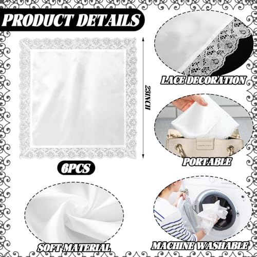 6 Pcs 23'' Lap Scarf for Women Church with Lace Ladies Satin Lace Handkerchief for Covers Skirts Church Office2