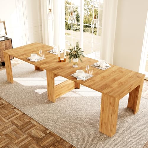 HIPIHOM 17.7-118 Extendable Dining Table for 2-12 People Extension Table with Extension Leaves Holder Space-Saving Extra Long Folding Dining Table for Meeting Dining Room(Oak Table Only)