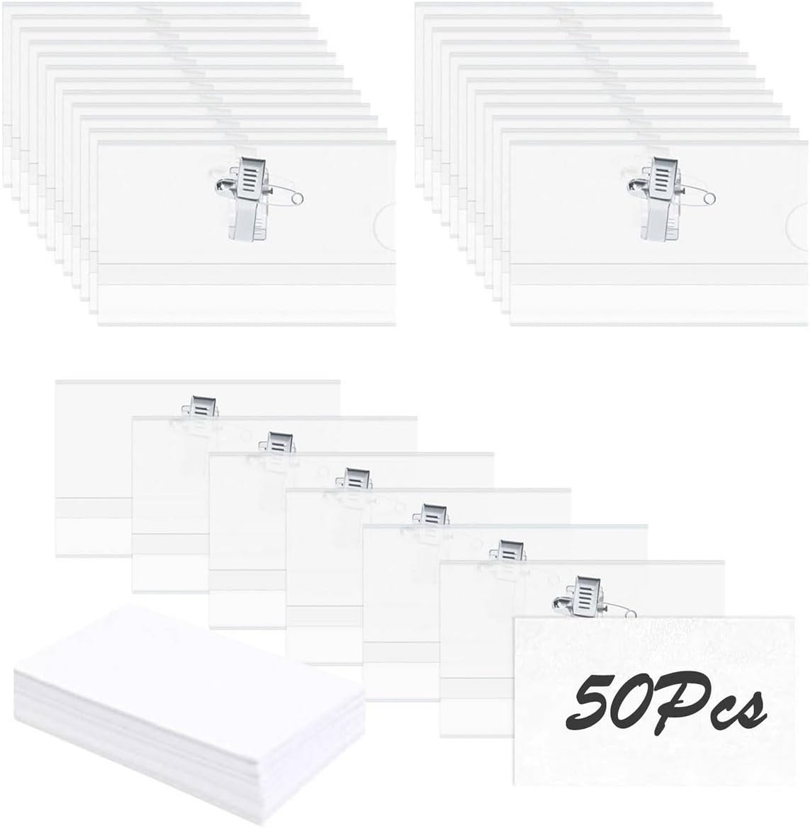 100 PCS Name Badges, Name Badges with Crocodile Clip and Safety Pin, Clear Holders Name Tags with Pins Horizontal ID Card Holder idea for School, Colleges, Offices, Corporate Event