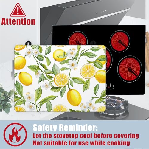 Image of Lemon Fruit Stove Top Covers for Electric Stove,White Flower Glass Top Stove Cover, Heat Resistant Range Covers for Electric Stove,Washable Countertop Mat, 28 x 20 Inch