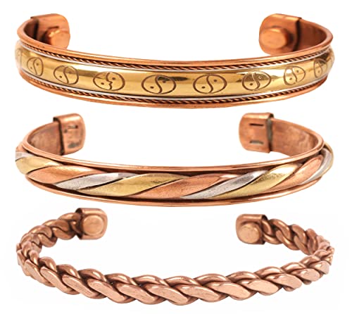 Touchstone Copper Healing Bracelet Tibetan Style. Hand Forged With Solid And High Gauge Pure Copper. Set Of 3 Different Designs In 3 Metals. #TOP4