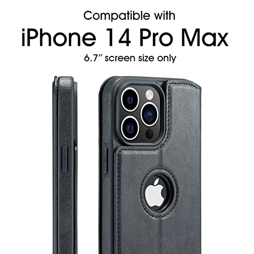 Casus Logo View Compatible with iPhone 14 Pro Max Wallet Case Slim Faux Leather with Card Holder Slot Thin Magnetic Flip Cover (2022) 6.7