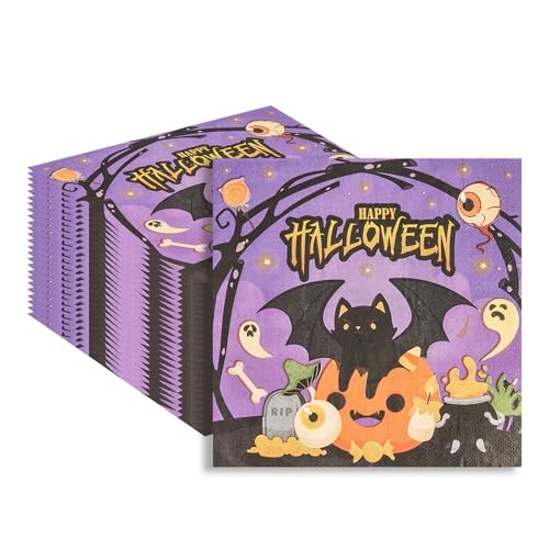40pcs Halloween Napkins, 33 x 33 cm Halloween Disposable Table Decoration Party Napkins for Halloween Party Supplies Table Decorations (Purple)