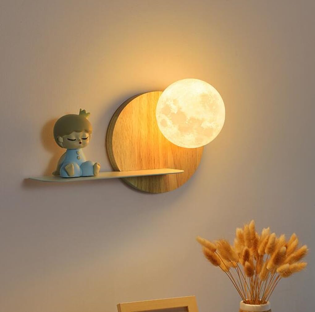 Light Wall Lights Indoor Modern LED Children Wall lamp Moon Dimmable Bedroom Wall Lamp Creative Boys Girls Three-Colour for Living Room 27 * 17cm