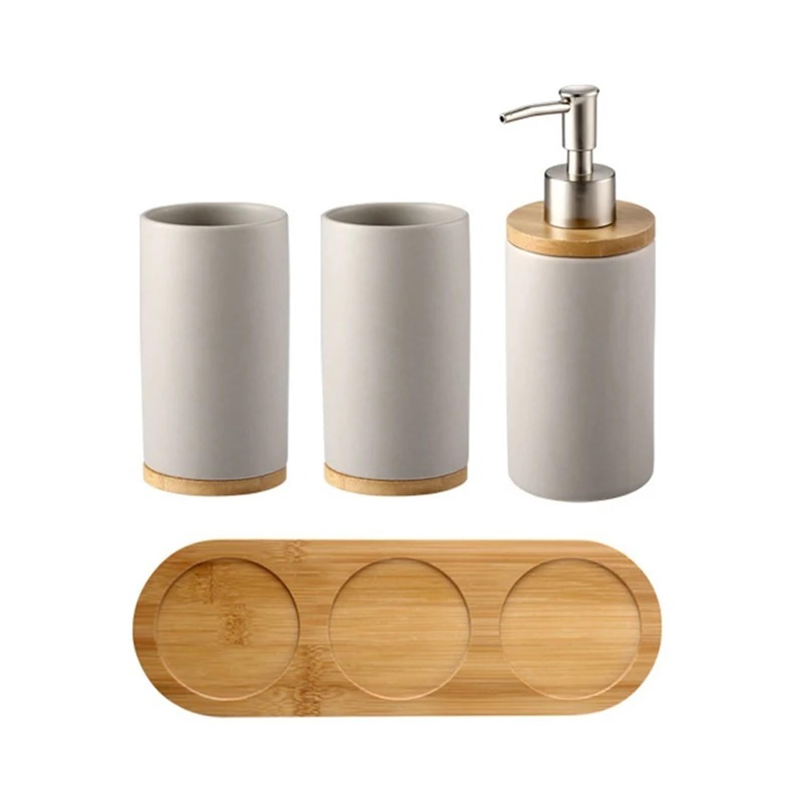 Soap Dispenser Bathroom Accessories Set Soap Dispenser Toothbrush Holder Tumbler Ceramic Household Product(2Cup1Bottle-gray)