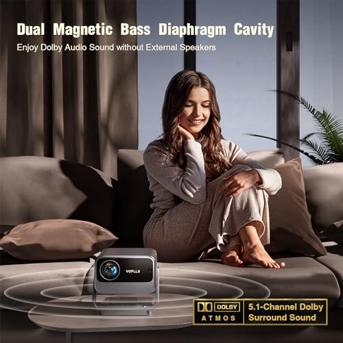Image of 【360Adjustable Stand & Native 1080P】Thinnest 1.81 inch Smart Mini Projector with WiFi and Bluetooth, Auto Focus & Keystone Portable Outdoor Projector, VOPLLS 4K Support Home Movie Projector white