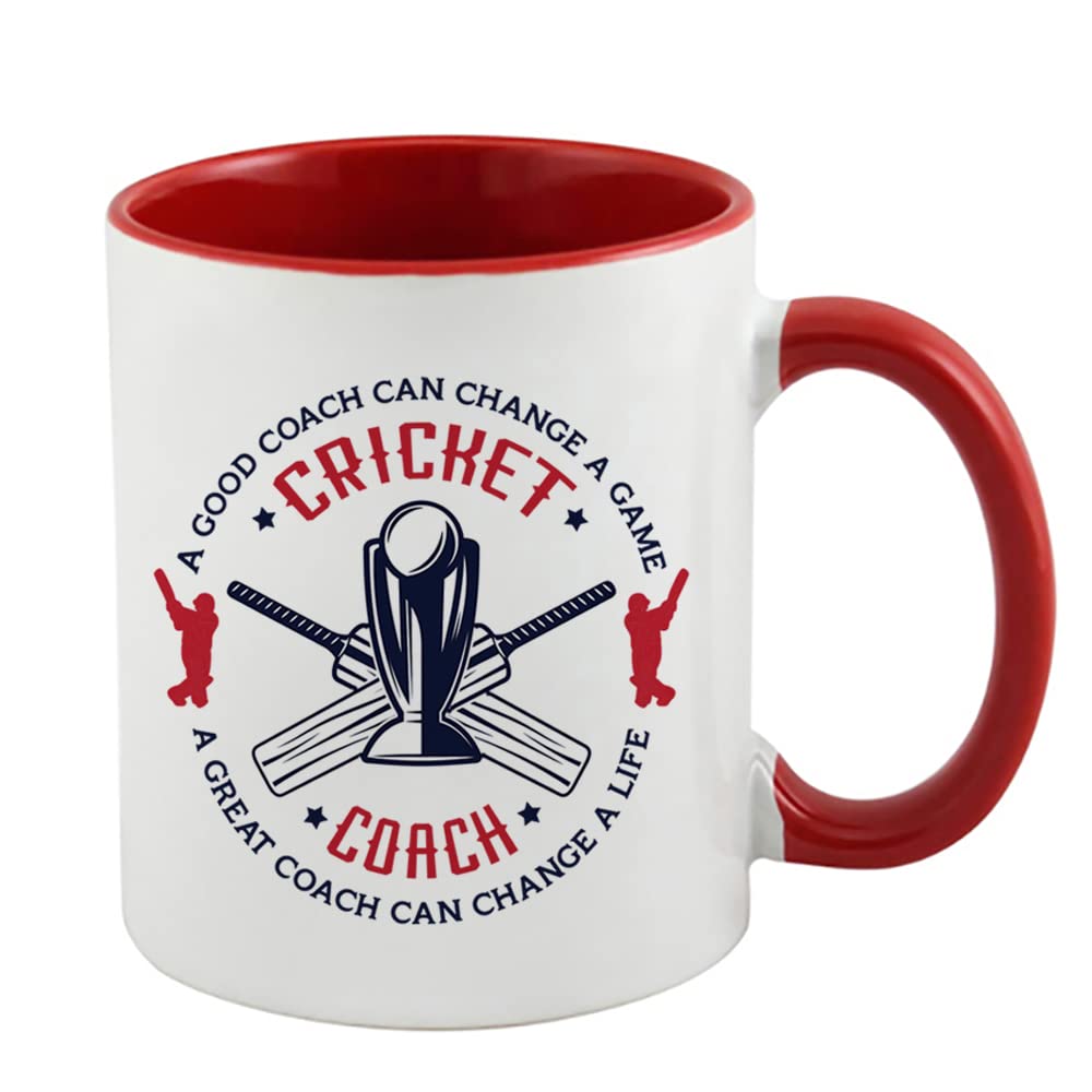 Best Coach Gift, Cricket Coach Gift, A Good Coach Can Change a Life, Cricket Game Gift Christmas Coffee Tea Cocoa Soup Daily use 11oz Inside Coloured Ceramic Cup Mug. (Red)
