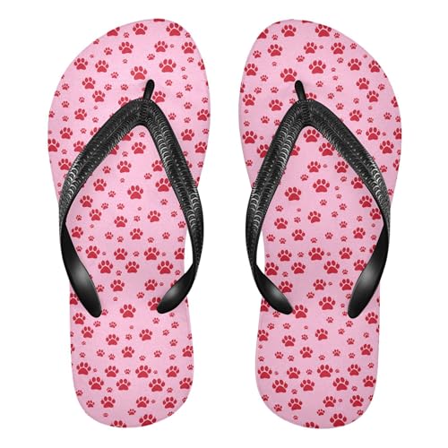 Burbuja Red Paw Prints Flip Flops for Women Men, Soft Thong Sandals Rubber Slippers for Pool Beach Essentials