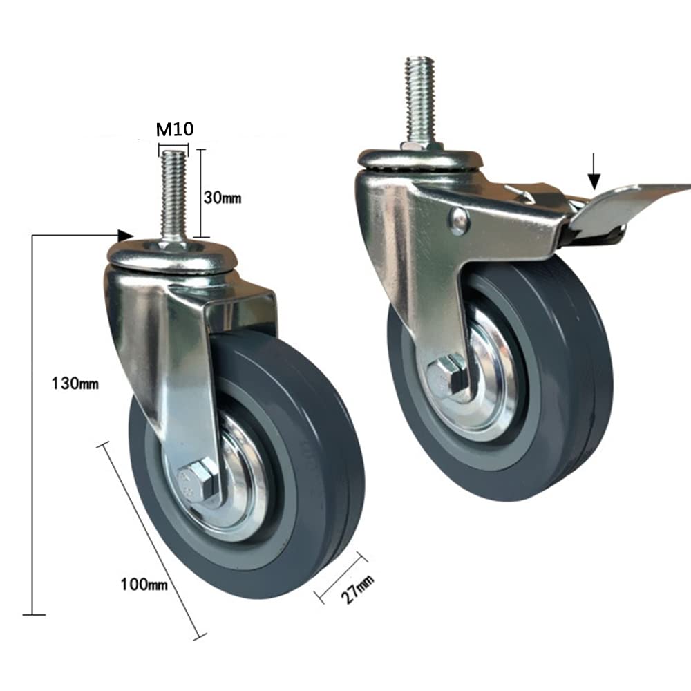 Ruote per carichi pesanti M10/M12, ruote girevoli con freni, ruote per carrello da trasporto industriale, diametro 100 mm, 2 frenate + 2 non frenate, durevoli e versatili.