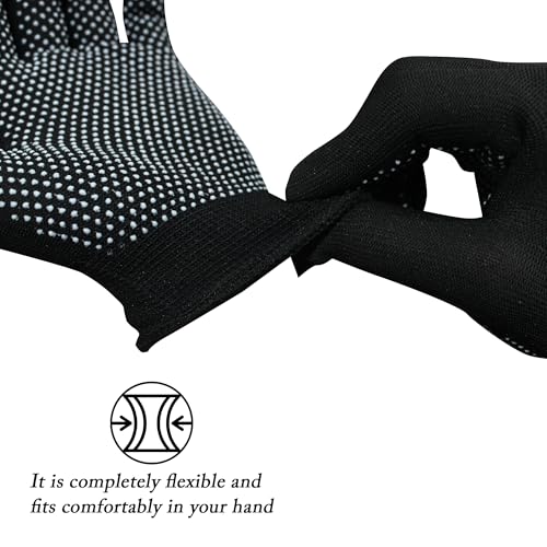 Image of Heega PVC Dotted Cricket Tennis and Batting Gloves for Men with Flexible and Secure Elastic Wrist | Extra Grip, Breathable Cotton Tennis Batting Gloves for Cricket (Black, 1 Pair)