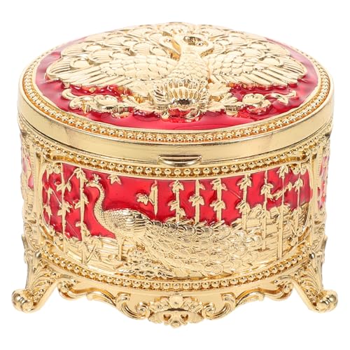 Image of PHENOFICE Vintage round Zinc Alloy Jewelry Box with Peacock Pattern, Lightweight Trinket Organizer for Women and Brides, Reliable Protection for Earrings and Bangles, for Wedding and Travel