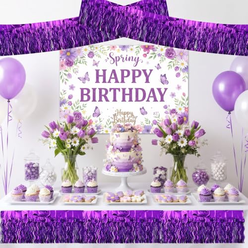 Image of BEISHIDA 3 Pack Purple Wavy Foil Fringe Garland 30ft Tinsel Wall Decor