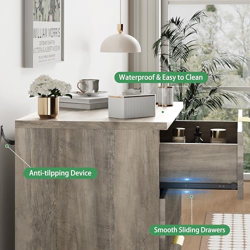 Image of Xixini Fluted Dresser for Bedroom with 3 Drawers, 24 inch Wide Modern Chest of Drawers with Metal Handle, Wooden Dresser TV Stand, Wood Closet Clothes Storage Organizer for Living Room, Hallway, Grey