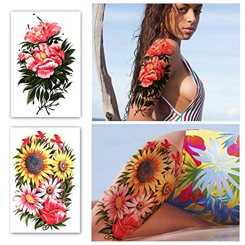 Full Arm Waterproof Temporary Tattoos 8 Sheets And Half Arm Shoulder Tattoo 10 Sheets, Extra Large Lastingtattoo Stickers For Girls And Women (22.83"X7.1") #TOP5