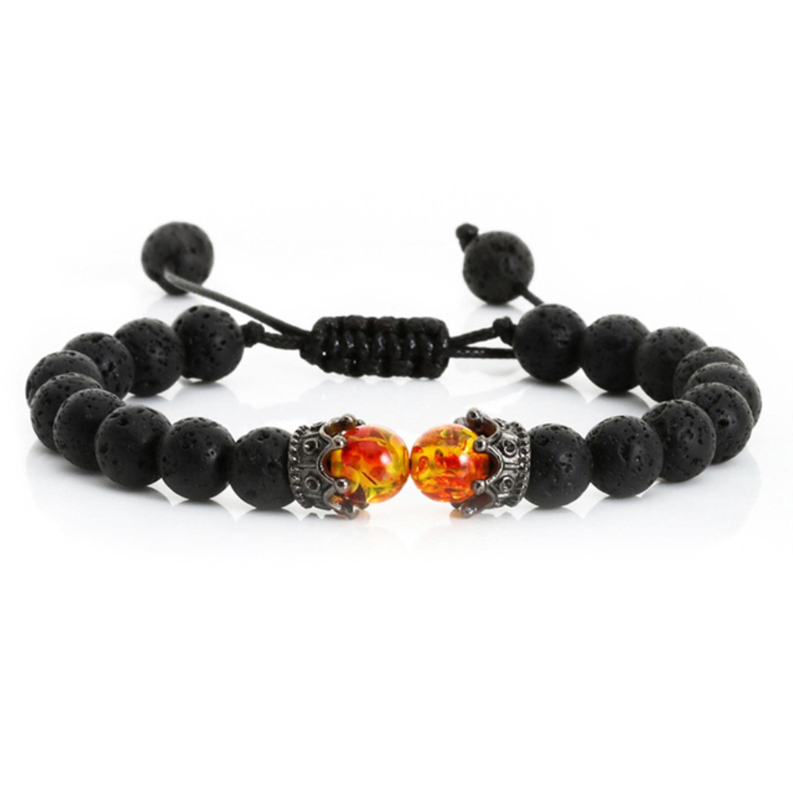 Stretech Set Bracciali Uomo In Pelle Nera Con Occhio Di Tigre E Pietra Lavica – Regolabile 18,9-26,4 Cm