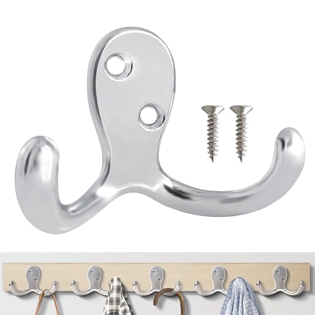 Confezione da 6 ganci appendiabiti da parete, resistenti, in metallo, a doppia punta, per soggiorno, bagno, cucina, camera da letto, per cappotti, borse, sciarpe, asciugamani, cappelli, chiavi, tazze