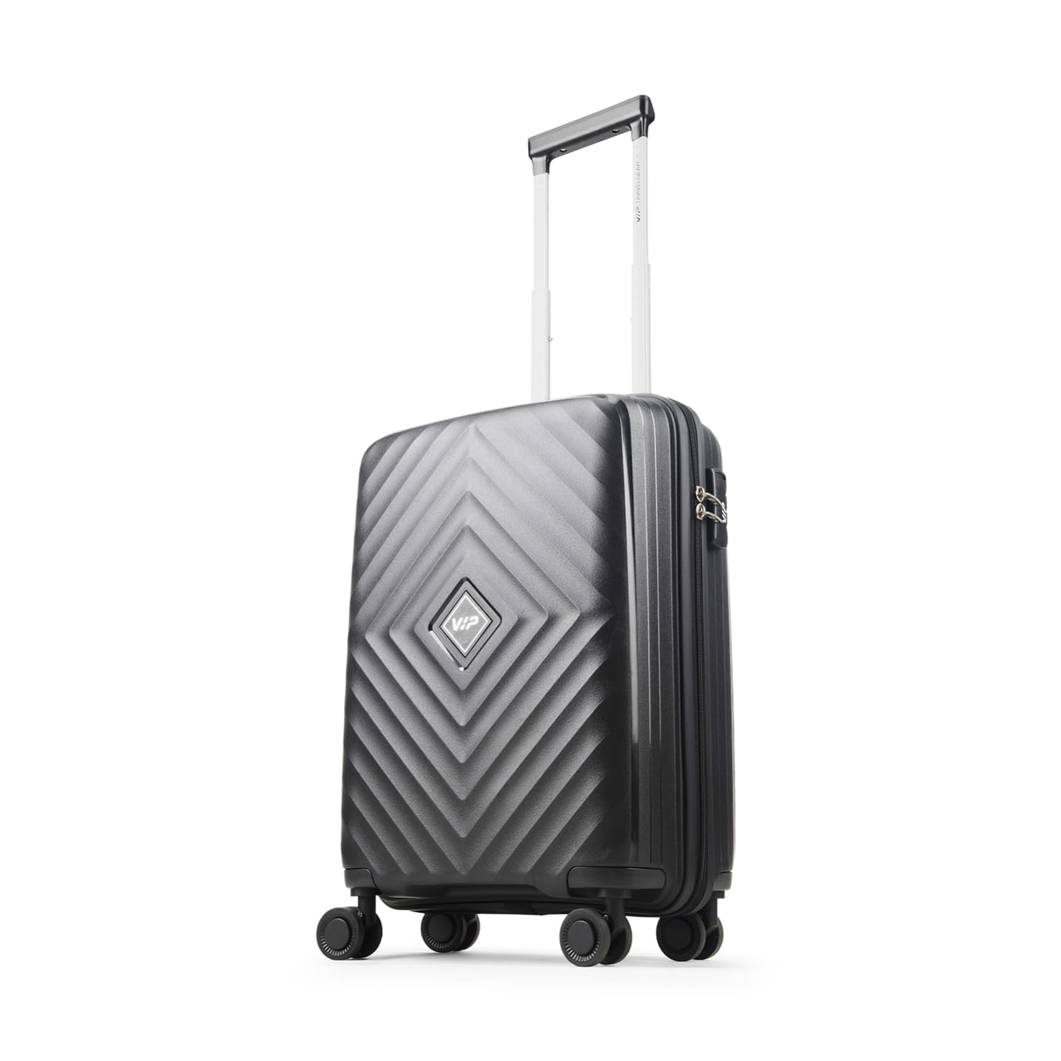 Quad Active 55 Cm Small Polypropylene Hard-Sided 8 Spinner Cabin Trolley Bag with Combination Lock (Black)