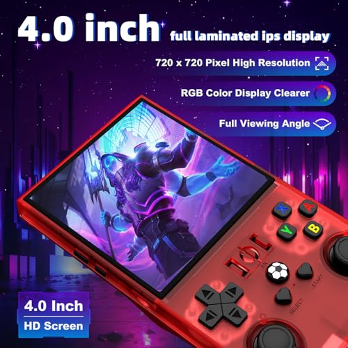 Image of R36MAX Retro Handheld Game Console, Retro Gaming Console with 64G Built-in 18000+ Classic Games, 4.0 Inch 720x720 IPS Screen, Portable Handheld Linux System, 4000mAh Battery (Red)