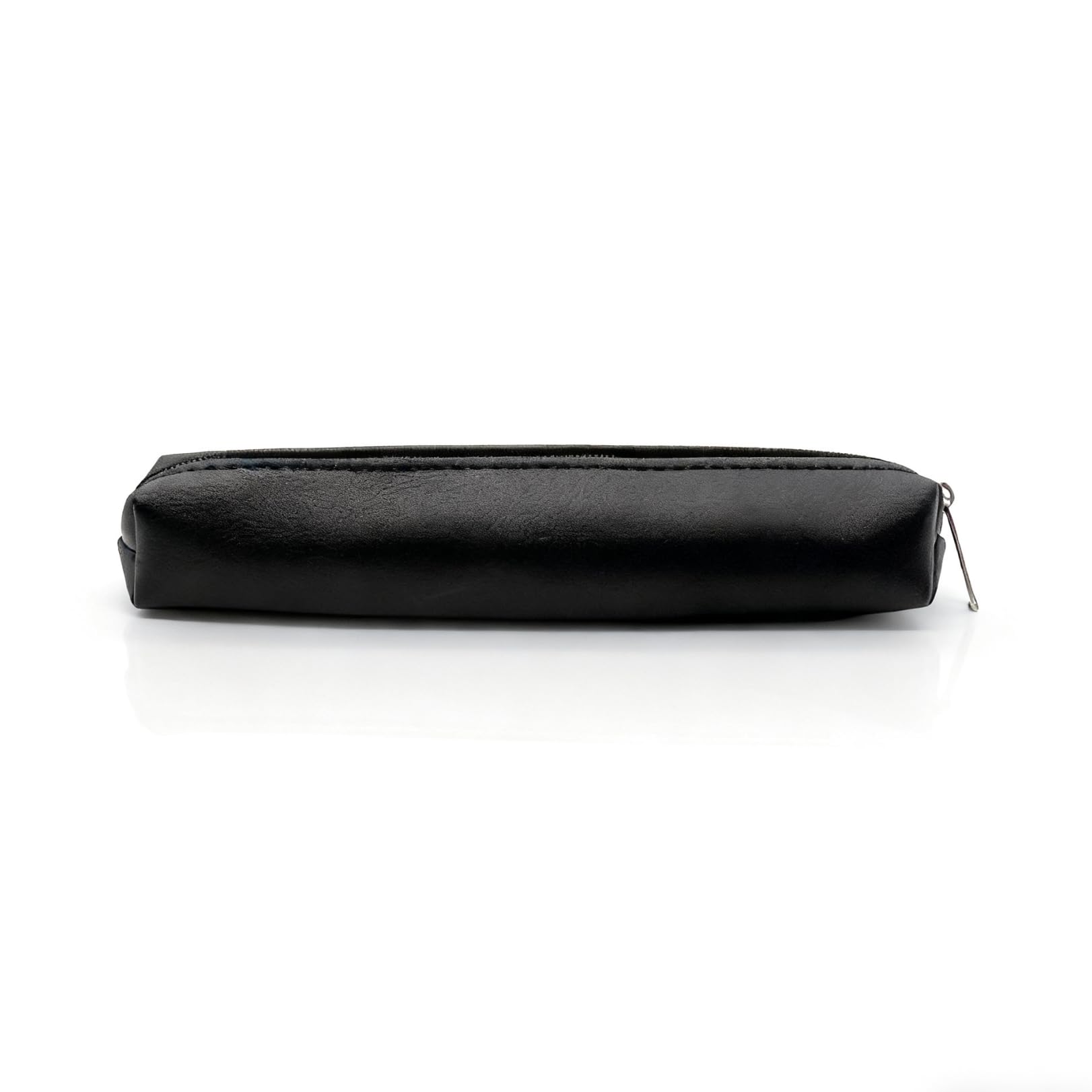 Zavelle Black PU Leather Slim Pencil Case, Makeup Brush & Cable Pouch, Water-Resistant Zip Organiser 20×2.5×3 cm for Commuting, School & Travel