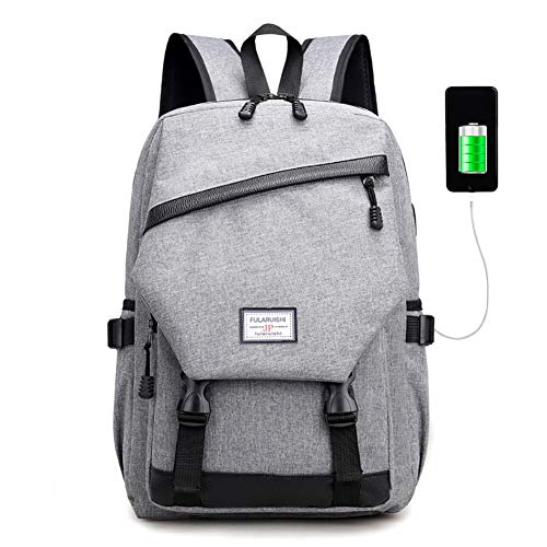 sacport @ Mochila de Ordenador portátil Bolsas de Escuela Mochilas para portatil Gran Capacidad con Puerto de Carga USB Mochila Viajes para Hombres y Mujeres Ocio Negocio Colegio Viaje Negocios Gris